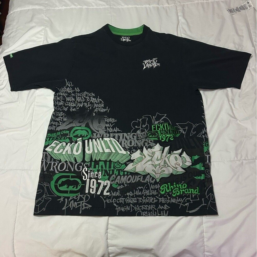 Y2K Ecko Untld T Shirt Mens 2XL AOP Graffiti Embroidered Heavy Baggy VTG Skate